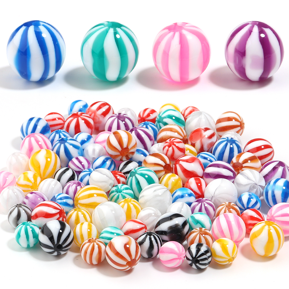 Resin Crafts - 10-20pcs 12/16mm Candy Colored Striped Beads
