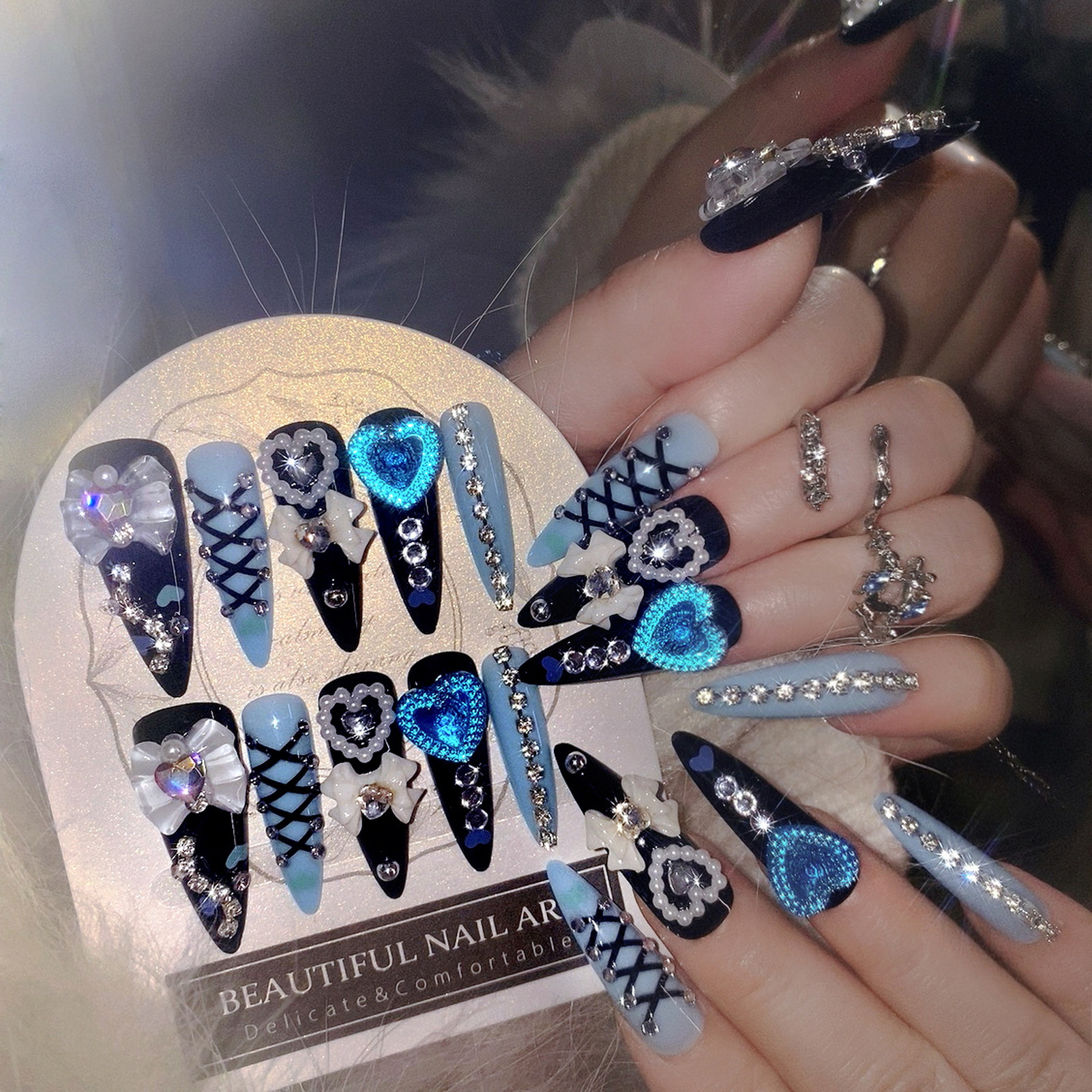 24pcs 3D Bow Decor False Nails - Resin Craft Material ulasan dan harga
