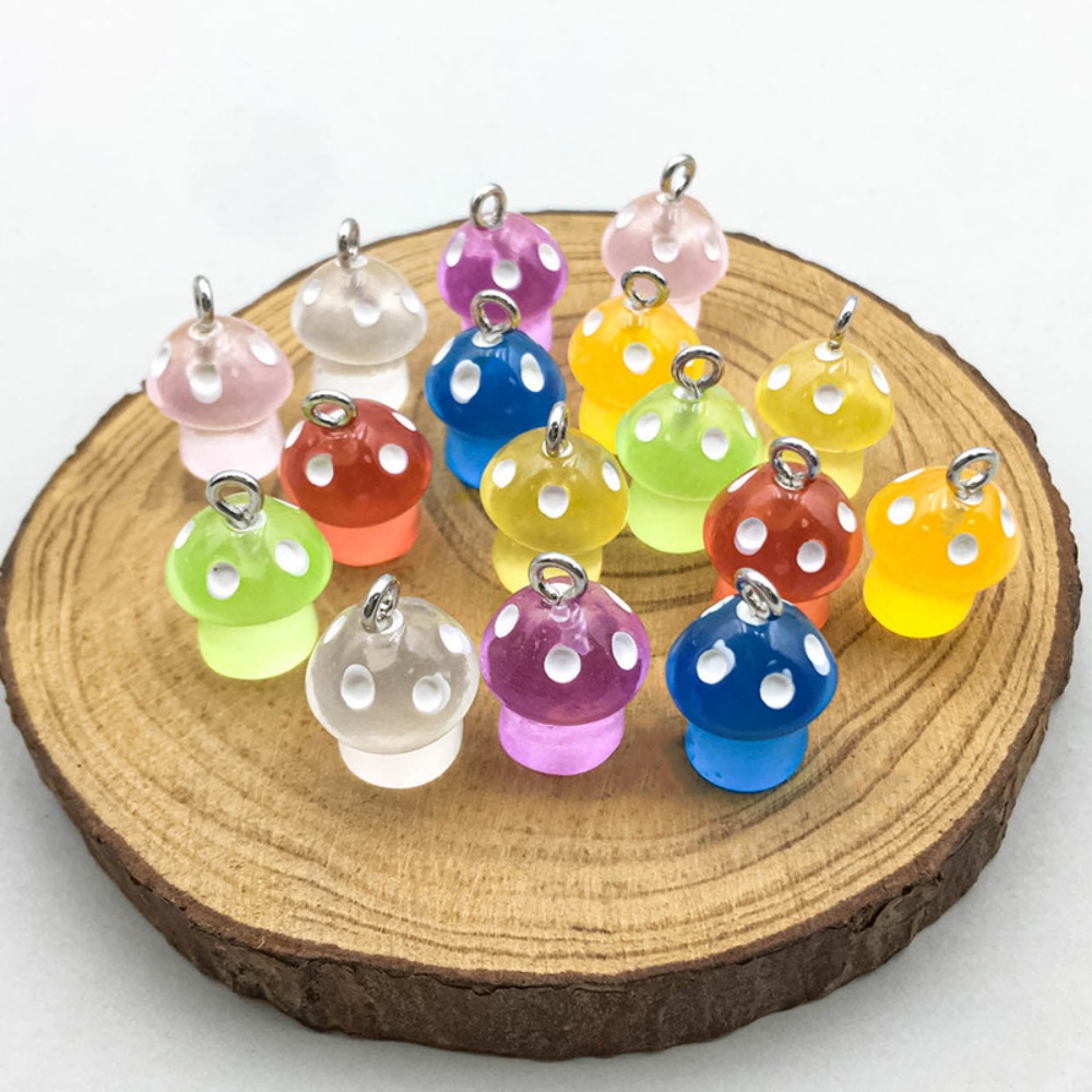 16pcs Luminous Mushroom Charms - Resin Craft Projects ulasan dan harga