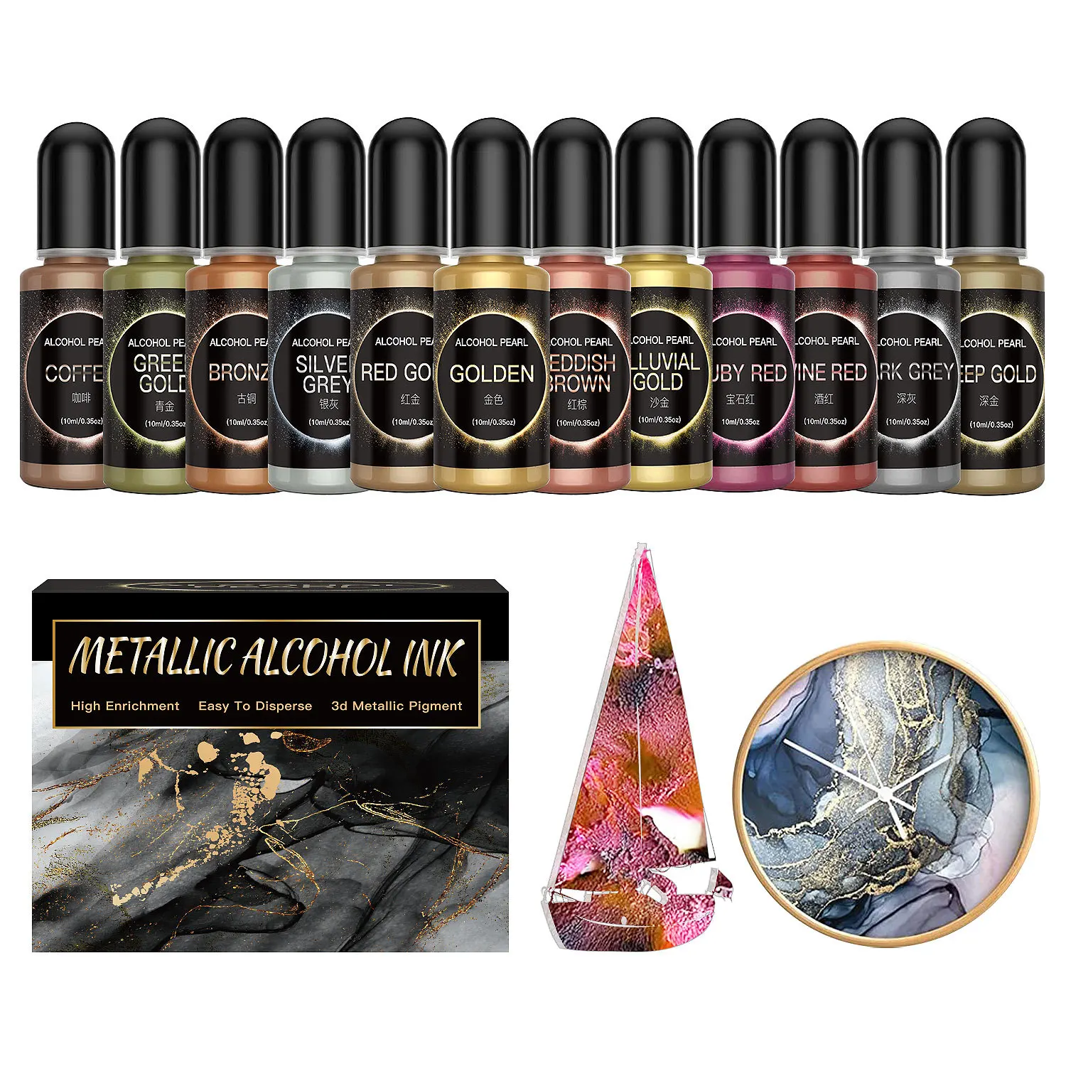 12PCS Metal Resin Pigment 10ml - Resin Dye Alcohol ulasan dan harga