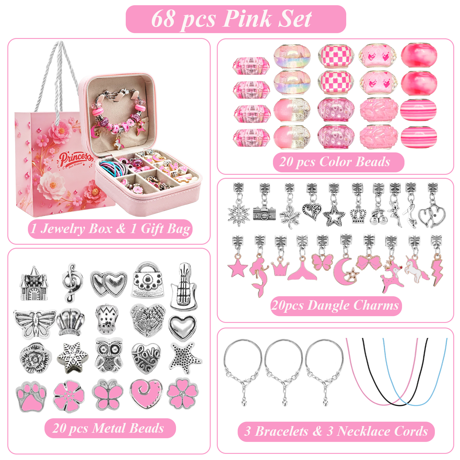 68pcs pink beaded jewelry set, - Resin Craft Projects ulasan dan harga
